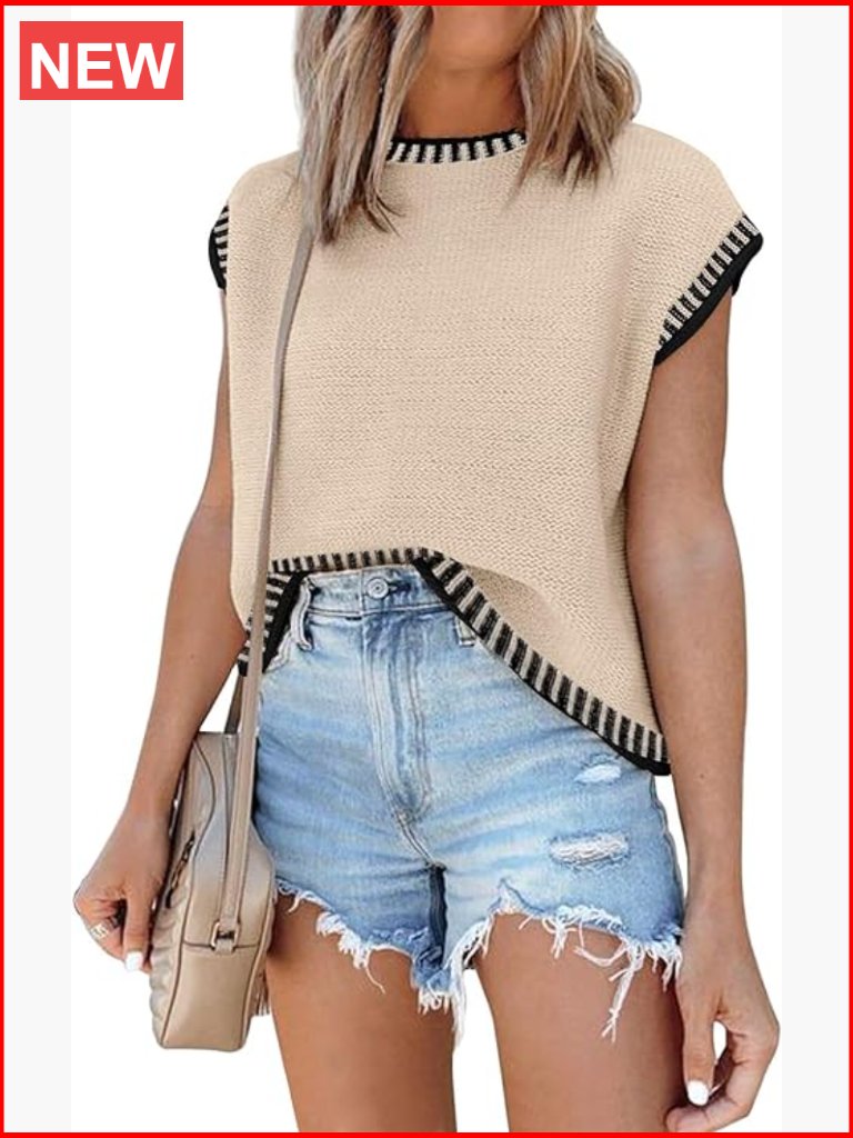 Cap Sleeve Knit Sweater Tops Sleeveless Vest Tank Top